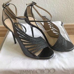 Jimmy Choo Metallic Sandals with Glitter Trim 7.5